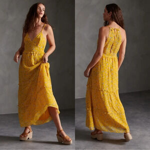 Superdry Margaux Maxi Dress Women's 10 Cottagecore Yellow Floral Fairy Whimsical
